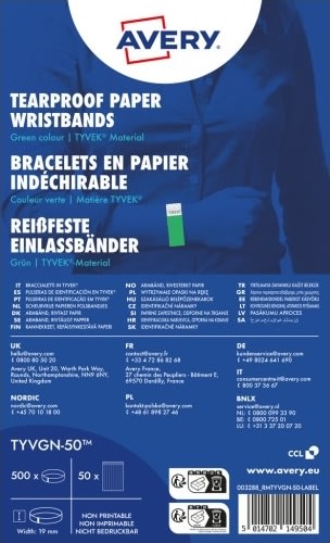 Avery TYVGN-50 Armband | grön | 500 st.| 256x19mm