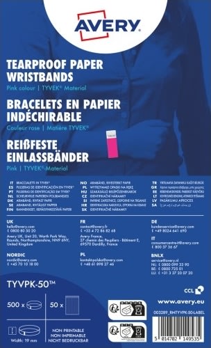 Avery TYVPK-50 Armband | pink | 500 st.| 256x19mm