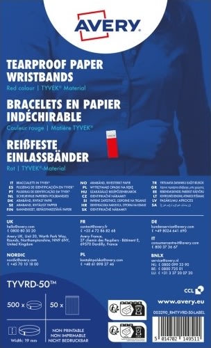 Avery TYVRD-50 Armband | röd | 500 st. | 256x19mm