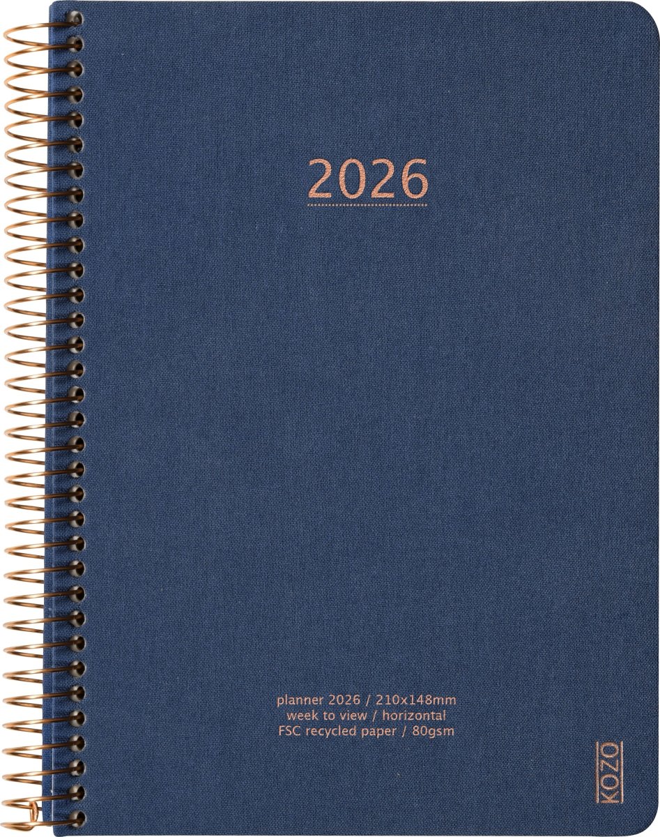 Kozo 2026 Kalender | A5 | Vecka | Marinblå