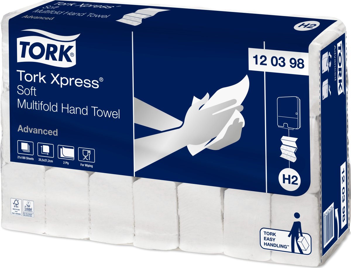 Tork H2 Xpress Advanced handduksark, 3-vikt, 21 pk
