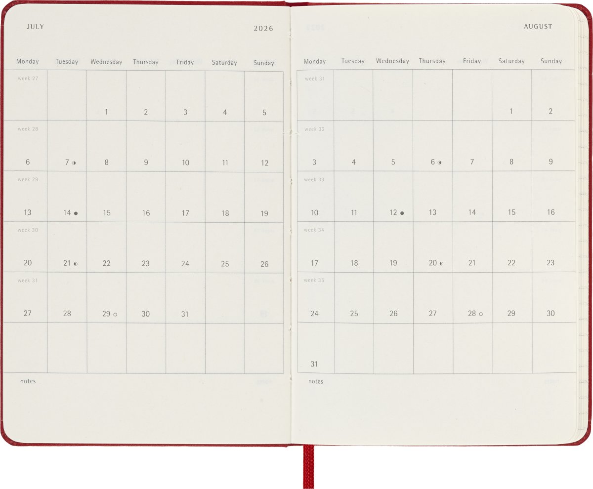 Moleskine 2026 Kalender | H | Vecka | Poc. | Röd