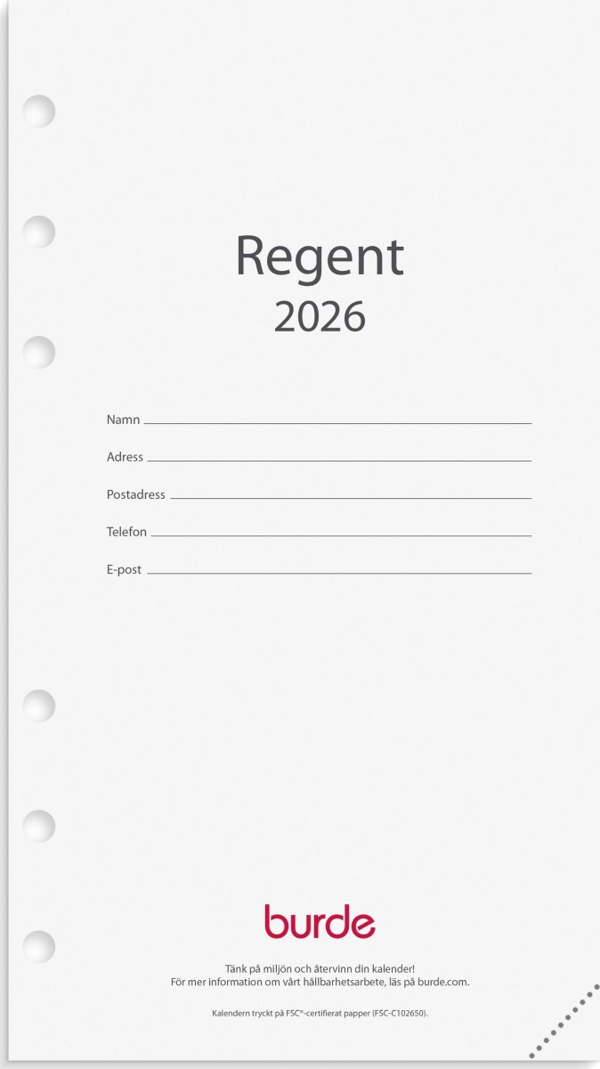 Burde 2026 Regent Kalendersats