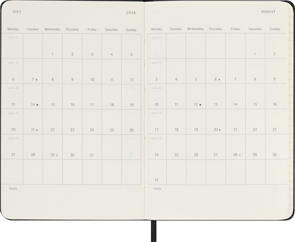 Moleskine 2026 Kalender | H | Vecka | Poc.| Svart