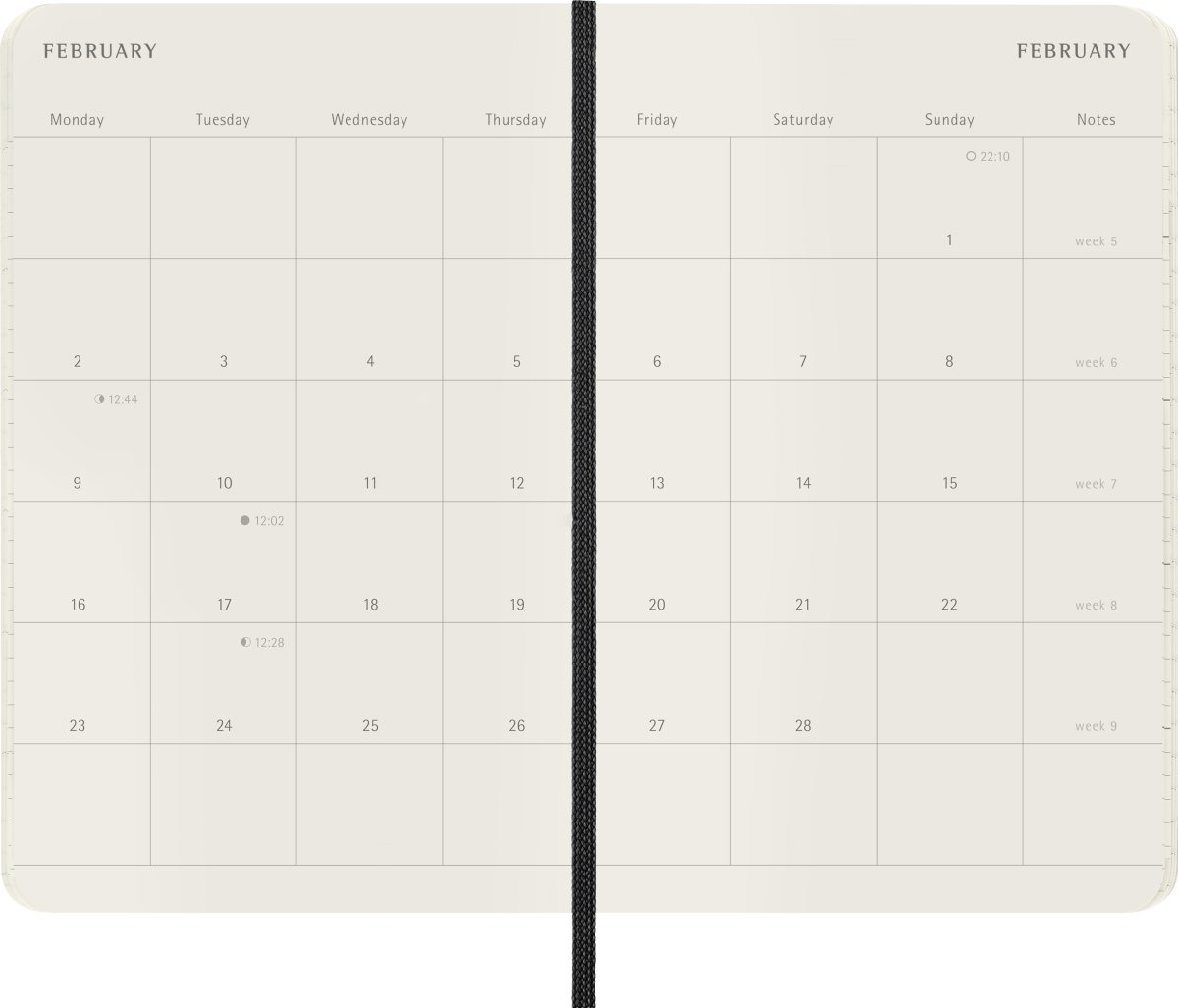 Moleskine 2026 Kalender | S | Månad | Poc.