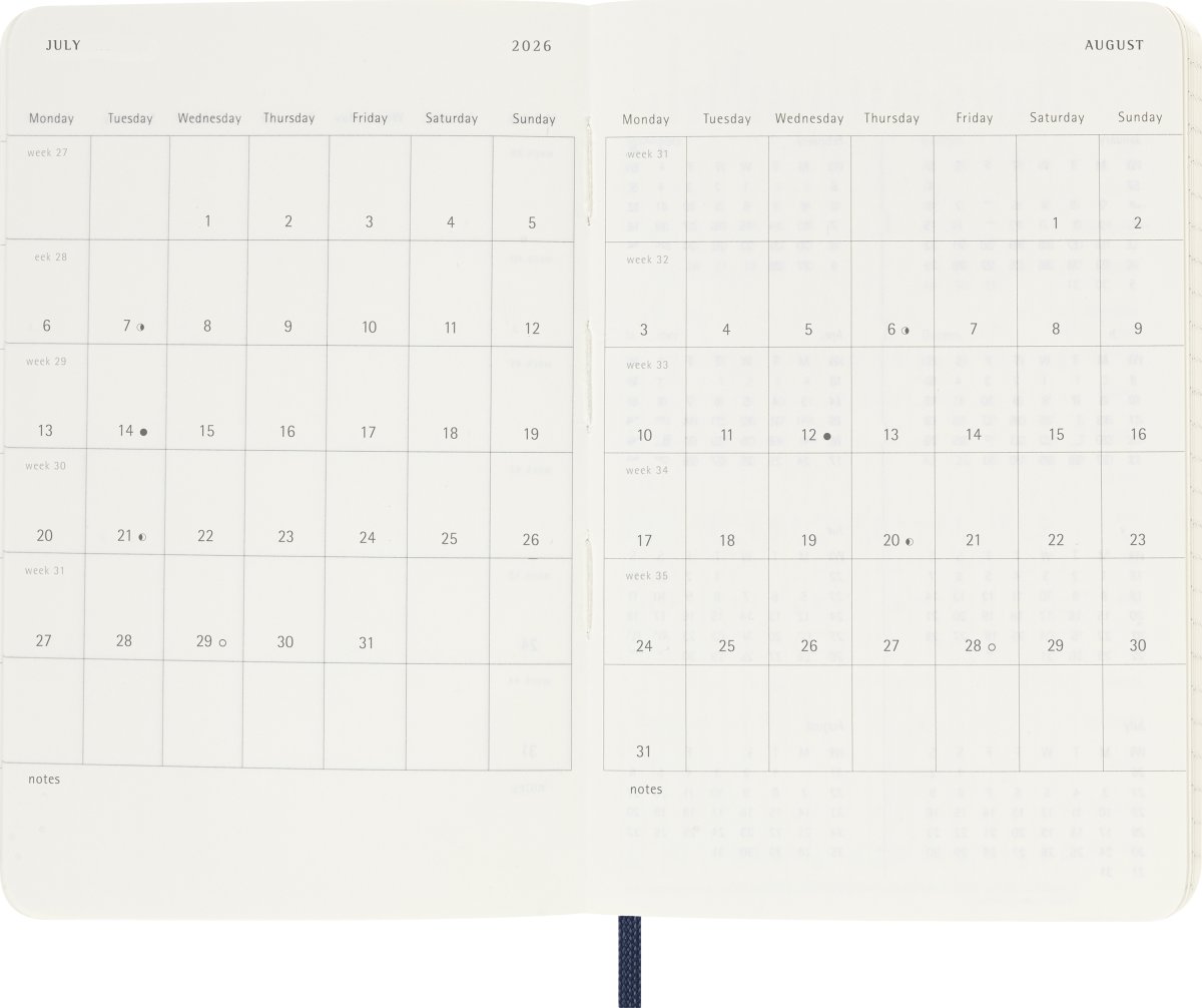 Moleskine 2026 Kalender | S | Vecka | Pock. | Blå