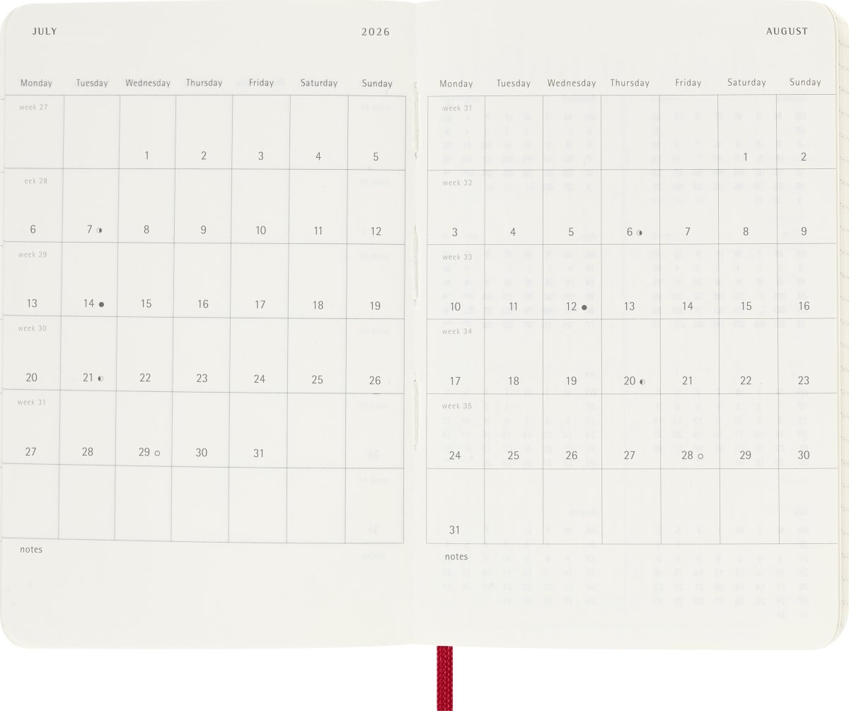 Moleskine 2026 Kalender | S | Dag | Poc. | Röd