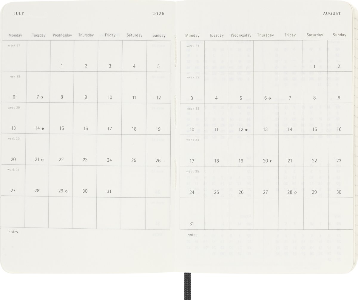 Moleskine 2026 Kalender | S | Dag | Poc. | Svart