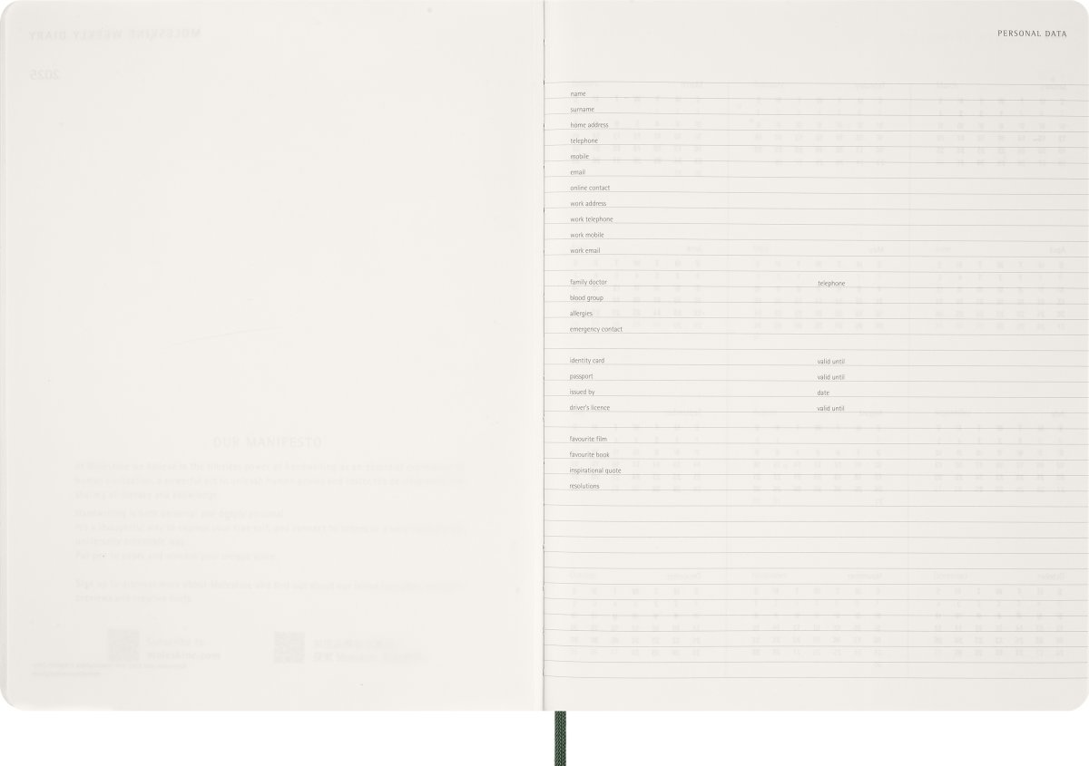 Moleskine 2026 Kalender | Ess. | Vecka v. | Grön