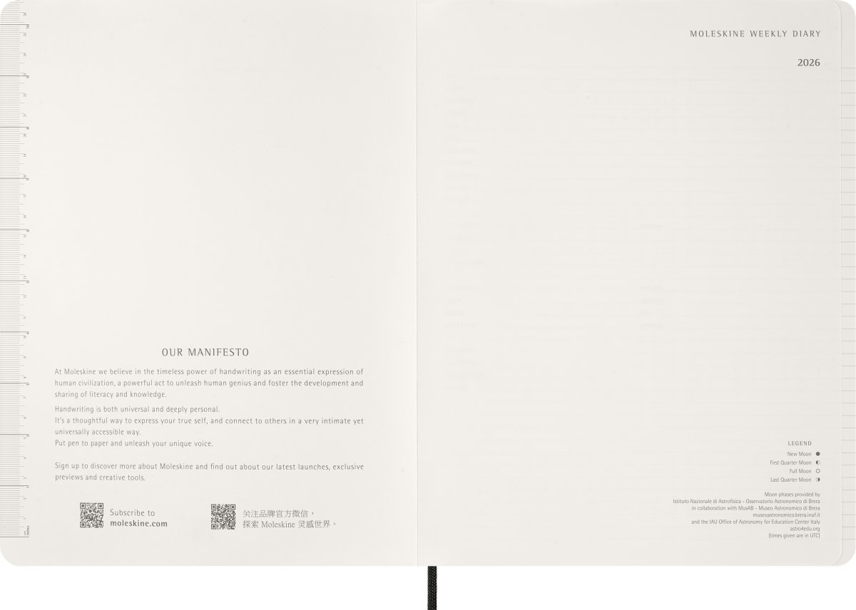 Moleskine 2026 Kalender | Ess. | Veckovy | Svart