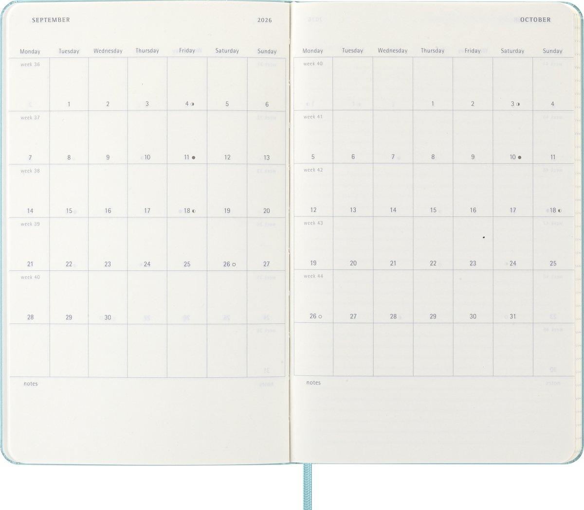 Moleskine 2026 Kalender | H | Vecka | L | Ljusblå