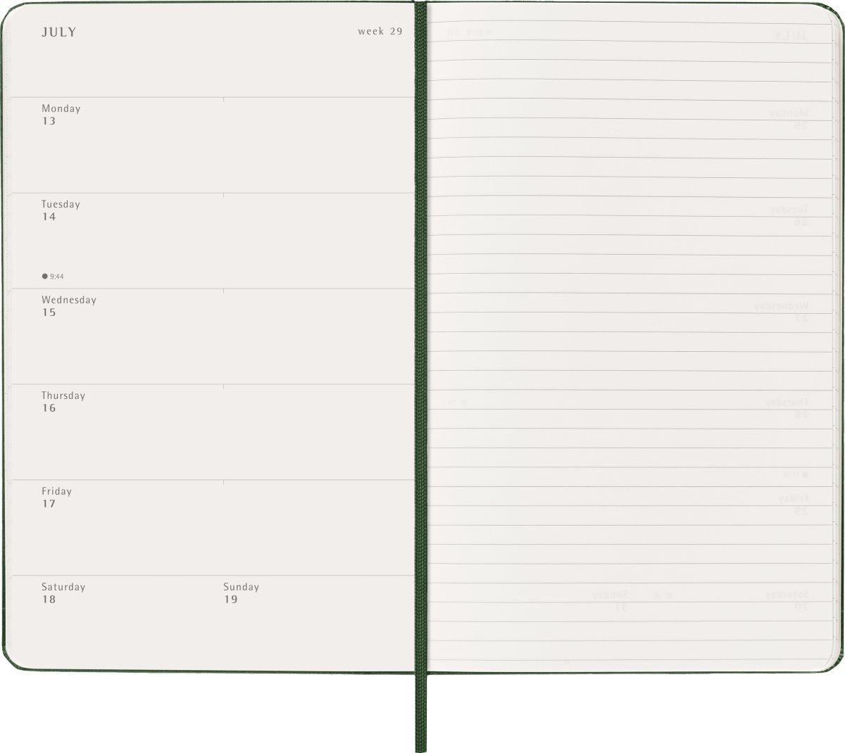 Moleskine 2026 Kalender | H | Vecka | L | Grön