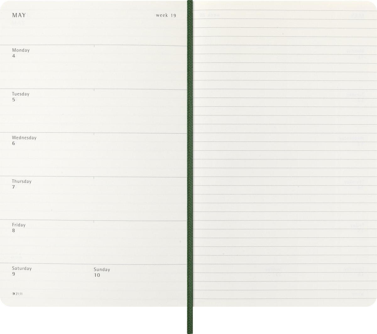 Moleskine 2026 Kalender | S | Vecka | L | Grön