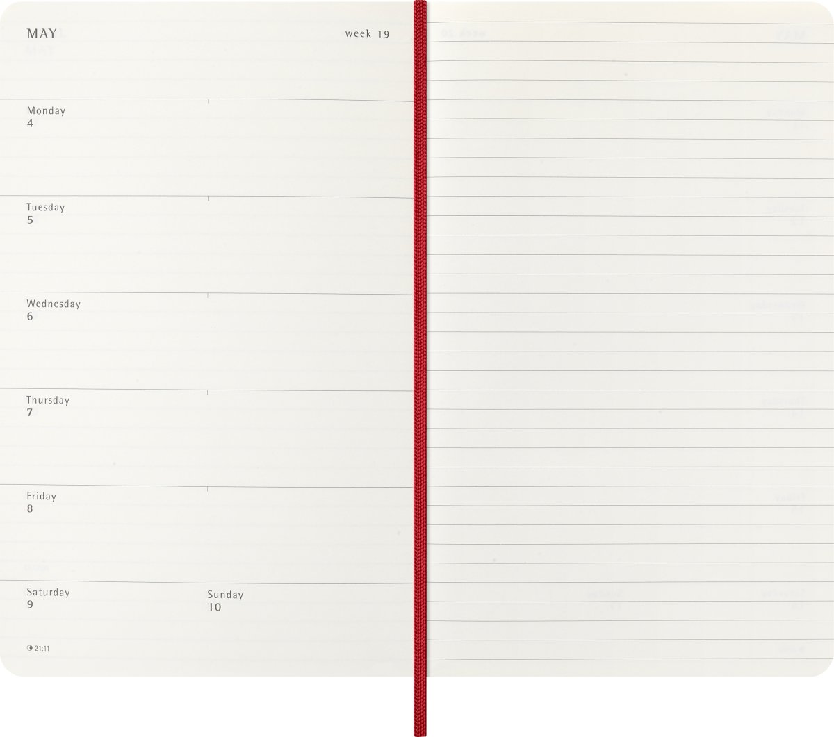 Moleskine 2026 Kalender | S | Vecka | L | Röd
