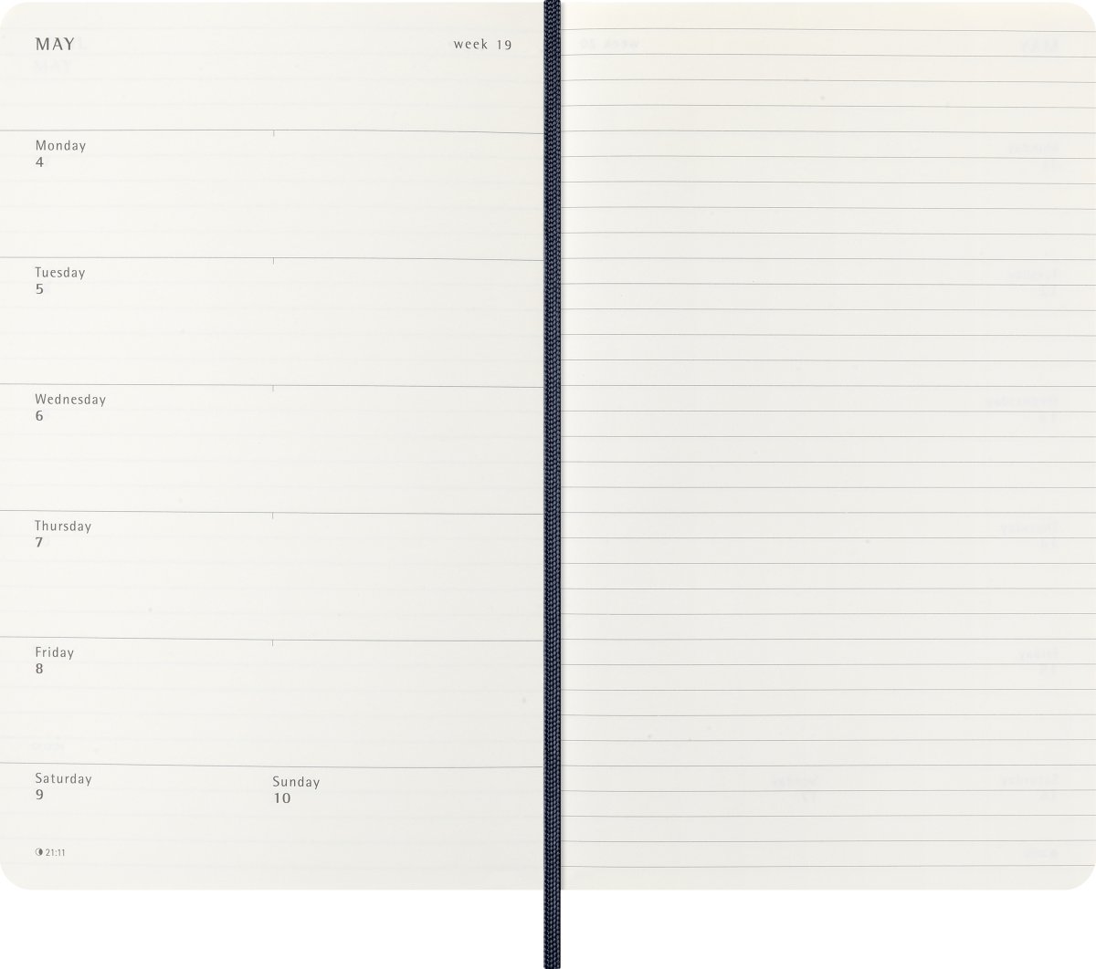 Moleskine 2026 Kalender | S | Vecka | L | Blå