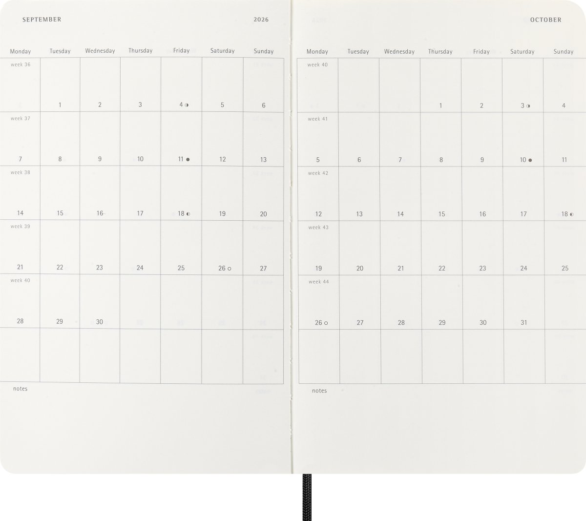 Moleskine 2026 Kalender | S | Vecka | L | Svart