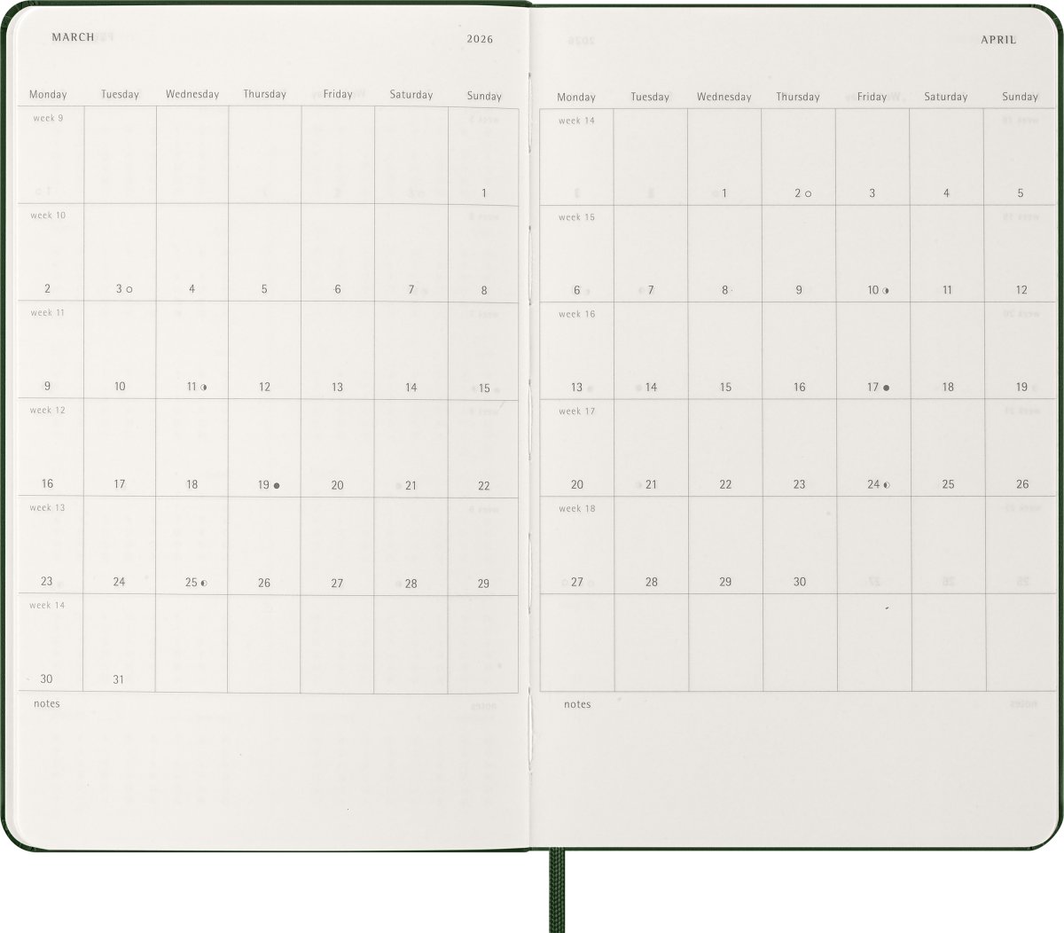 Moleskine 2026 Kalender | H | Dag | L | Grön