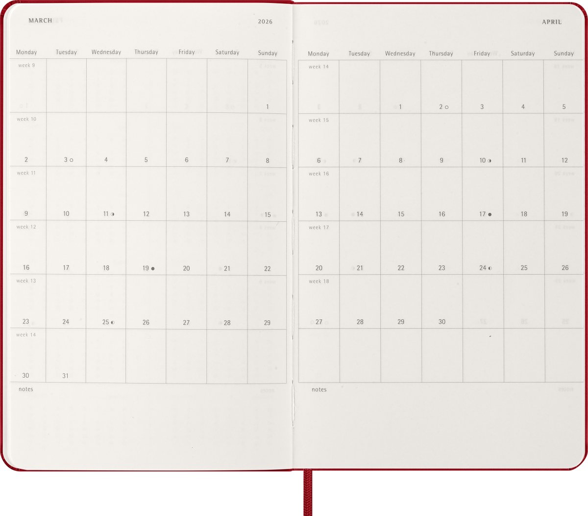 Moleskine 2026 Kalender | H | Dag | L | Röd