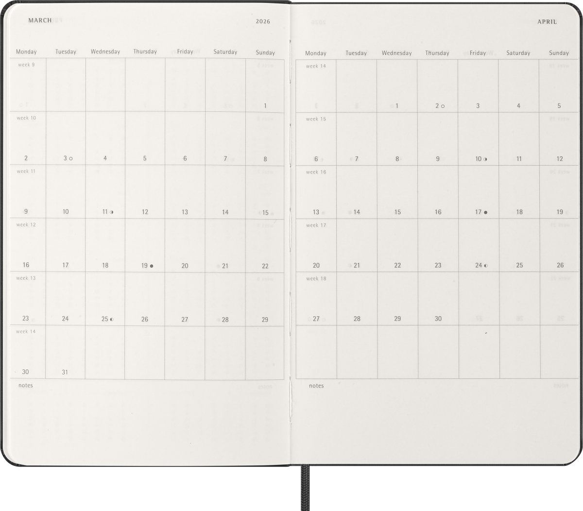 Moleskine 2026 Kalender | H | Dag | L | Svart