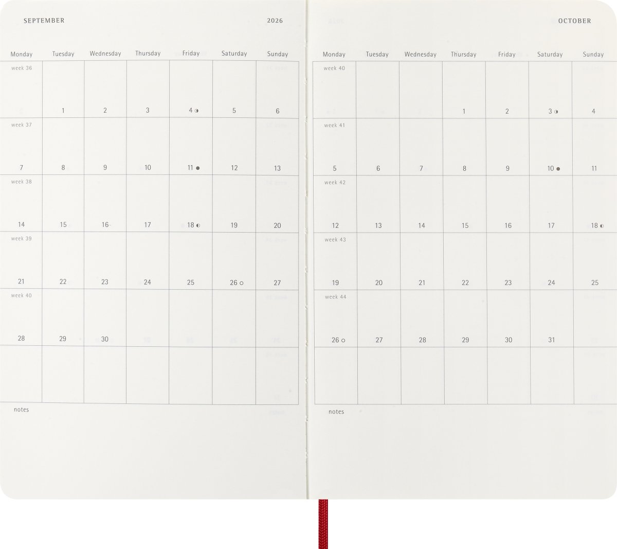 Moleskine 2026 Kalender | S | Dag | L | Röd