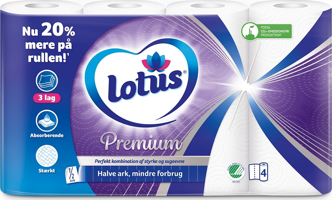 Lotus Premium hushållspapper, 8x4 rullar