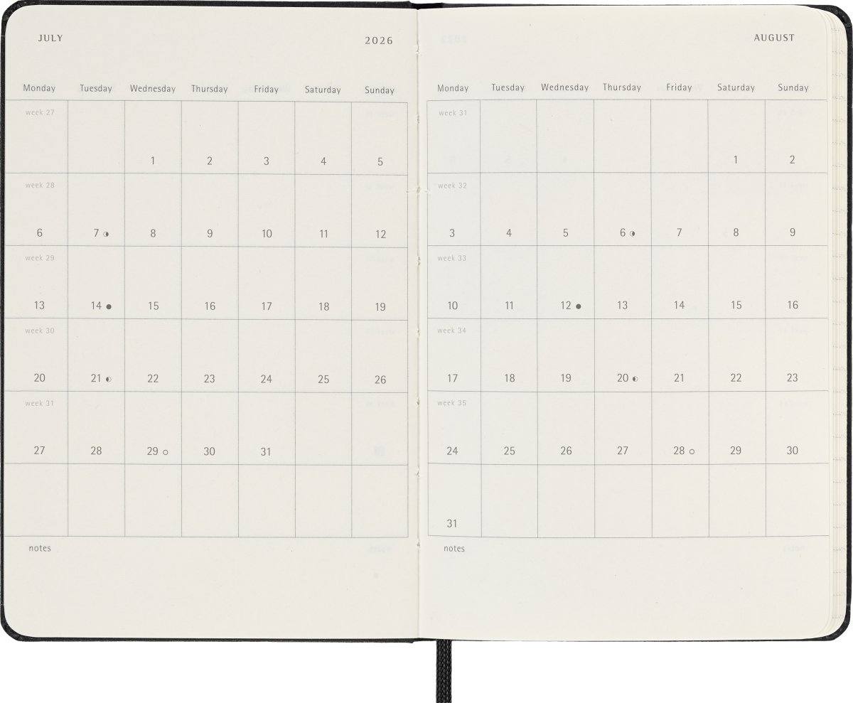 Moleskine 2026 Kalender | H | Dag | Poc. | Svart