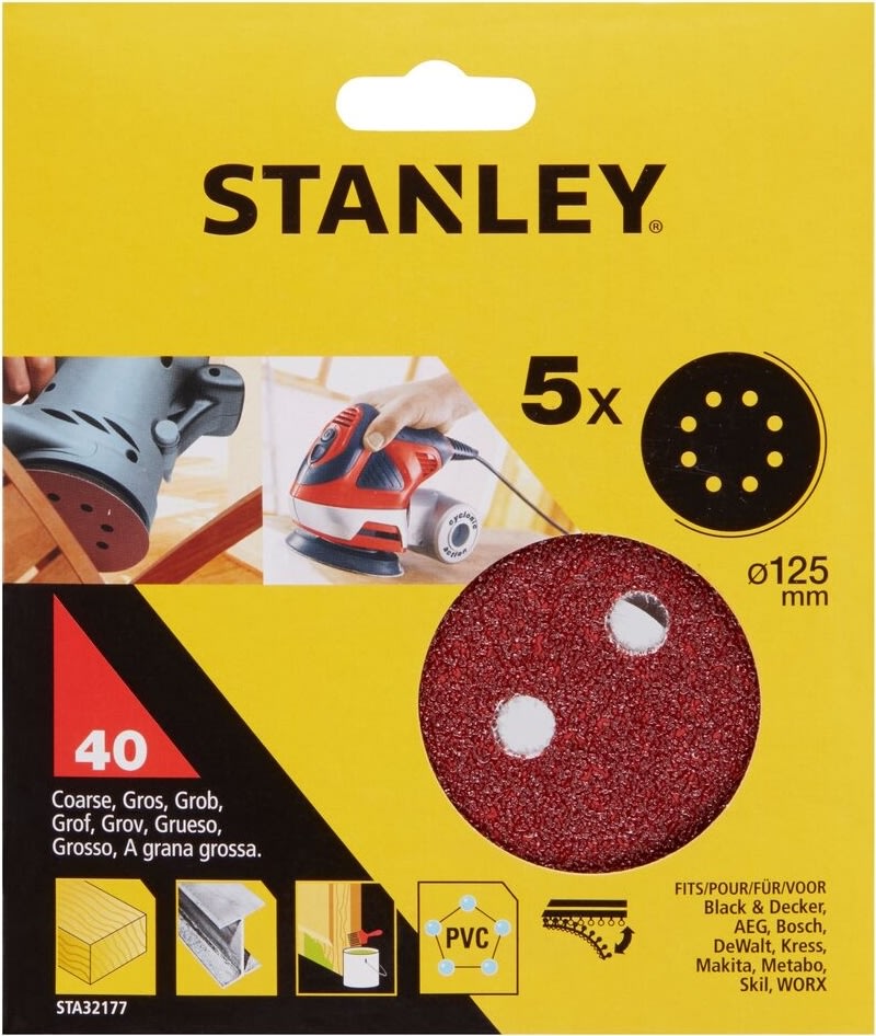 Stanley Slipskiva Ø125 mm, korn 40, 5 st.
