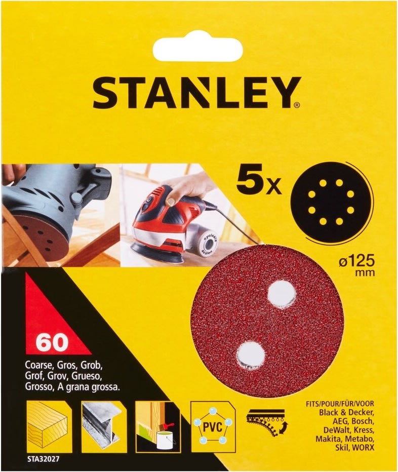 Stanley Slipskiva Ø125 mm, korn 60, 5 st.