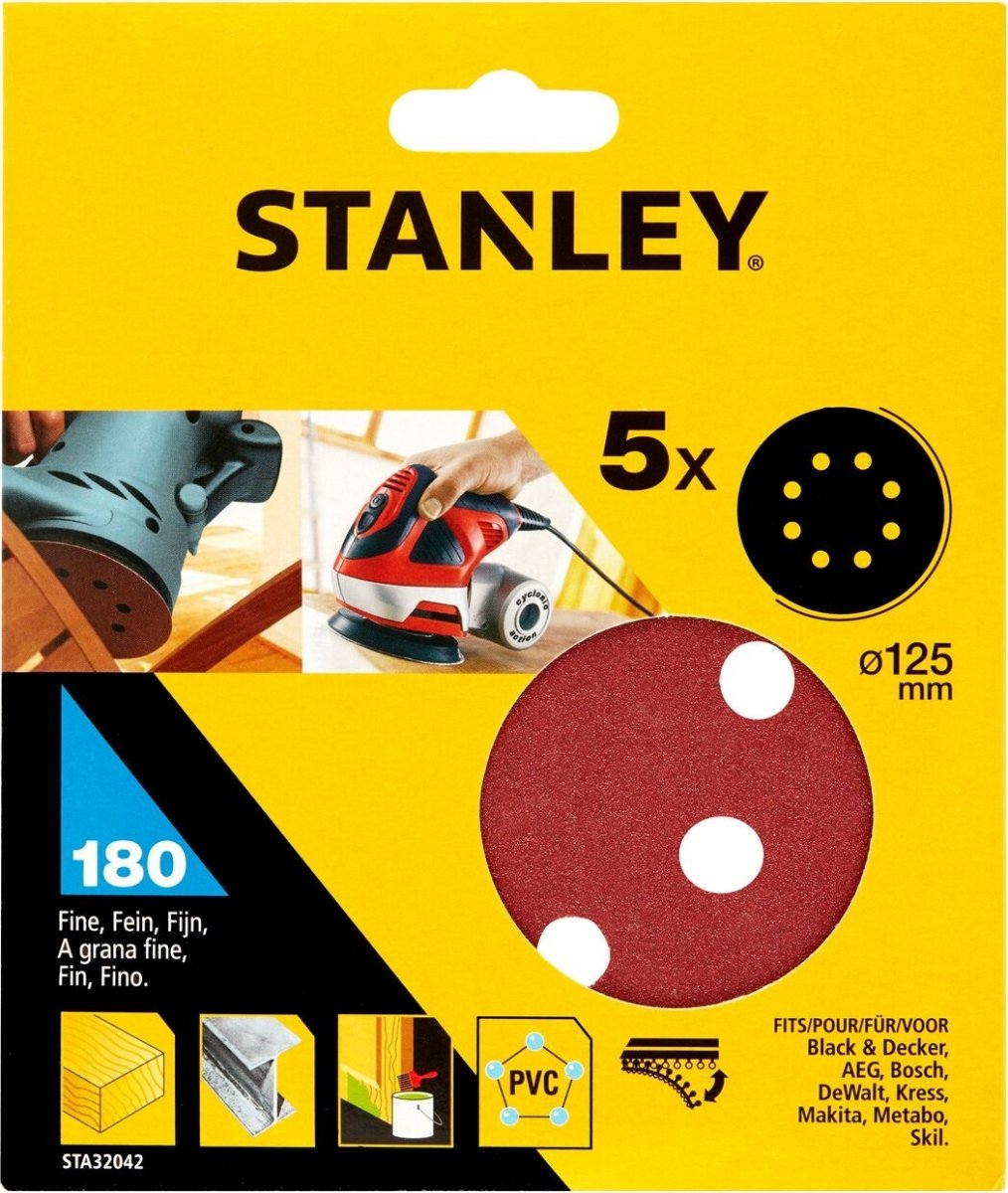 Stanley Slipskiva Ø125 mm, korn 180, 5 st.