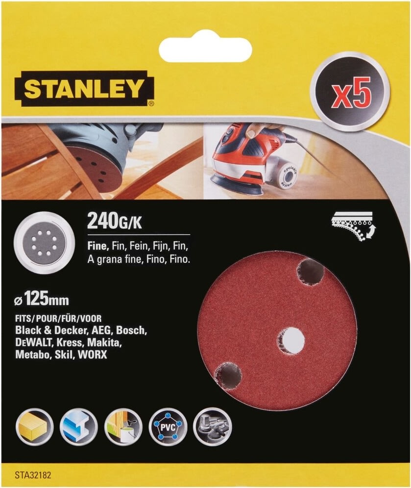 Stanley Sliprondell Ø125 mm, korn 240, 5 st.