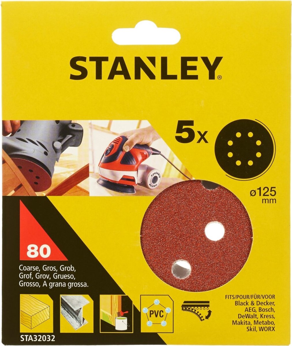 Stanley Slipskiva Ø125 mm, korn 80, 5 st.