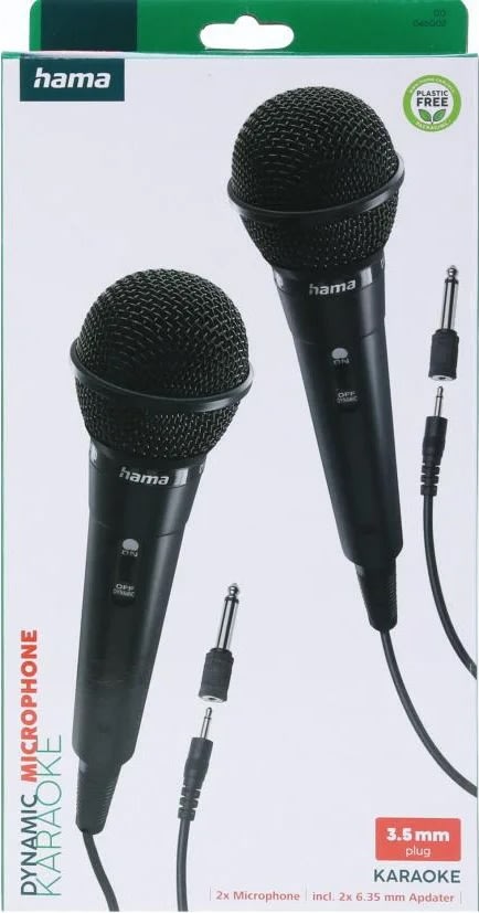HAMA Mikrofon Karaoke Dynamisk Mono 2-Pack, Svart