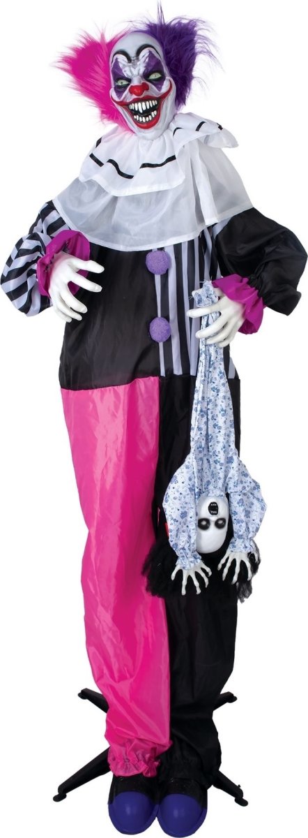 Rosa/svart clown med ljus/ljud - 170 cm