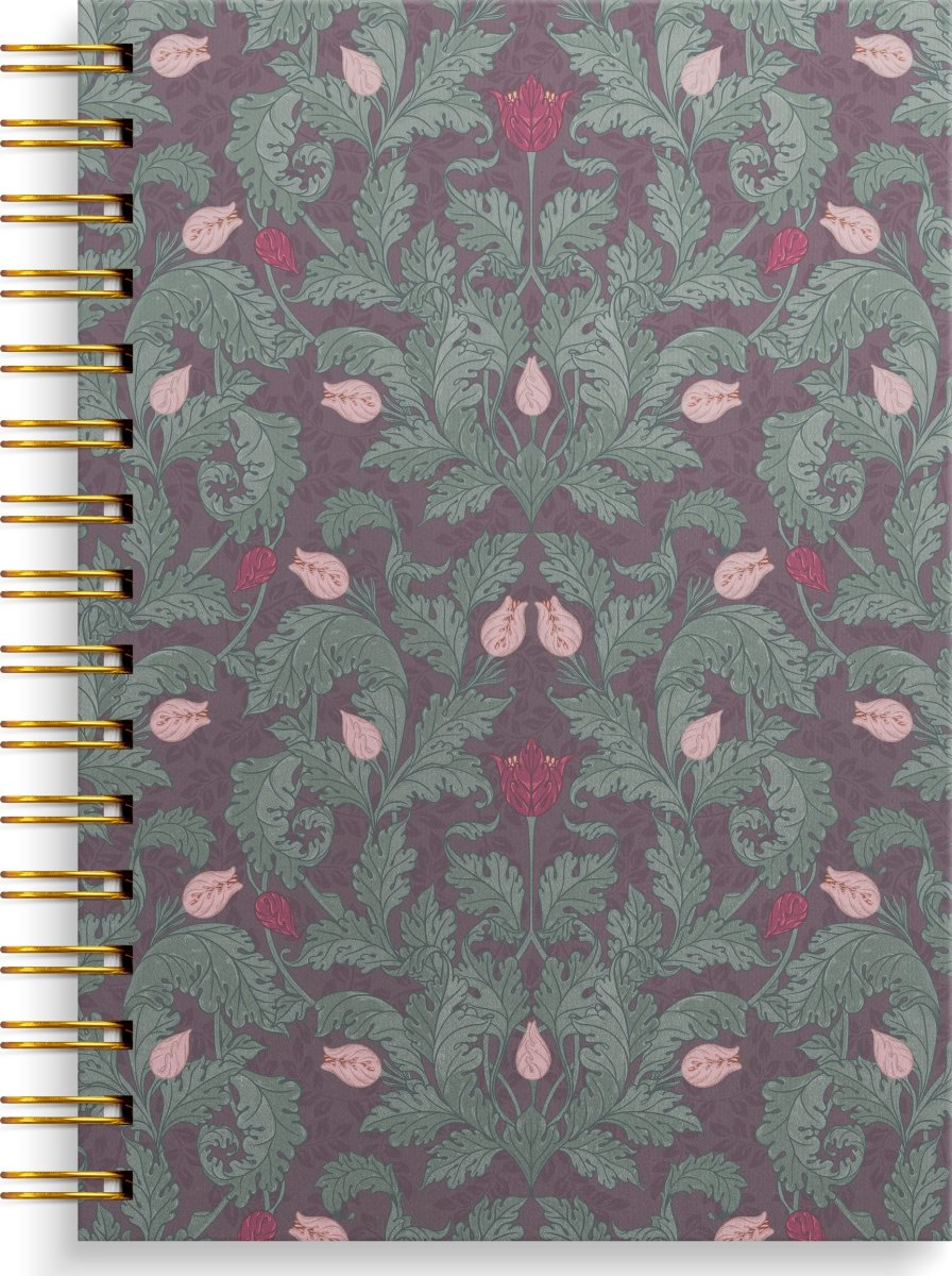 Burde Anteckningsbok | A5 | Linj. | Burg. blommor