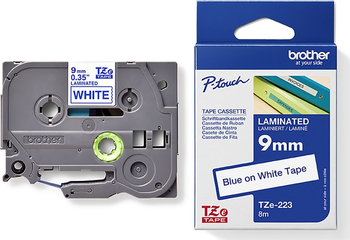 Brother TZe-223 etikettape, 9 mm, blå på vit