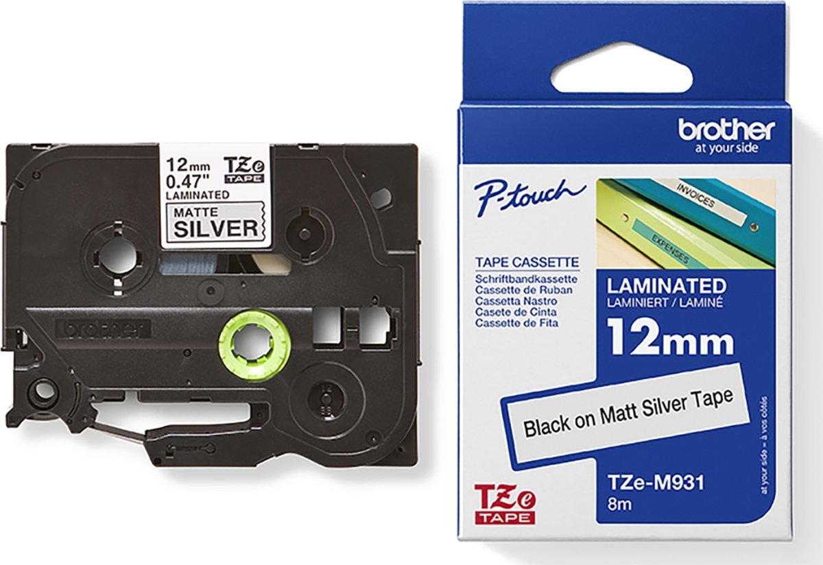 Brother TZe-M931 etikettape, 12 mm, svart på matt 