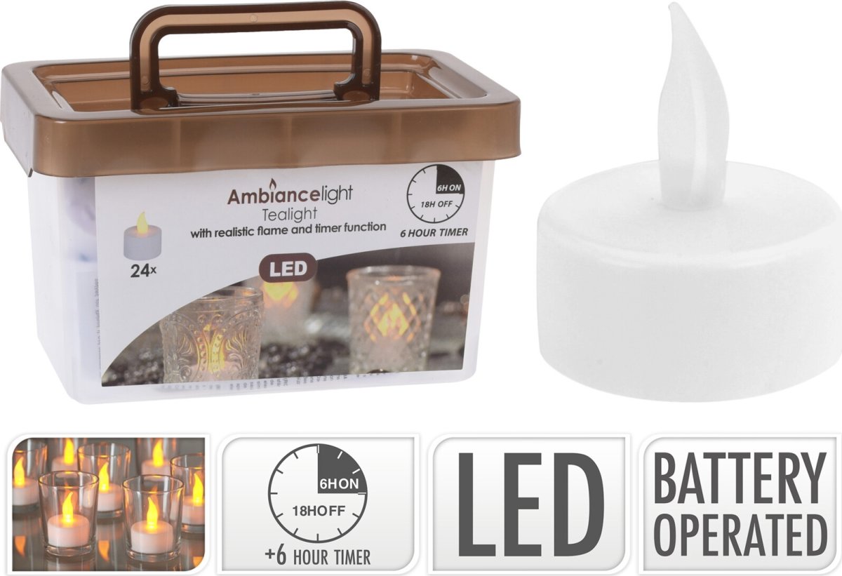 LED värmeljus med timer, 24 st., Ø38 mm