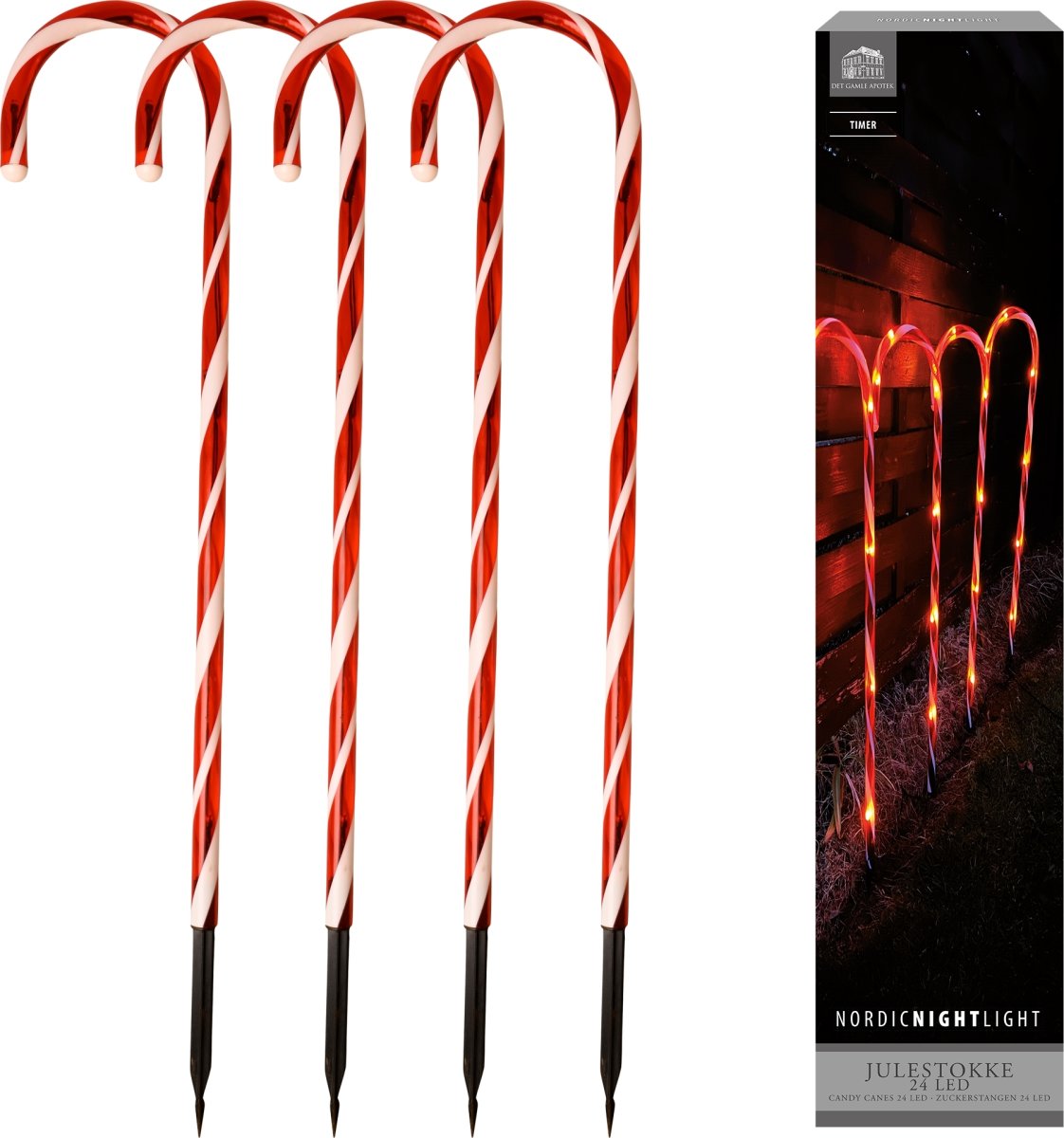 Julstänger 4 st, m/24 LED, m/timer, H78 cm