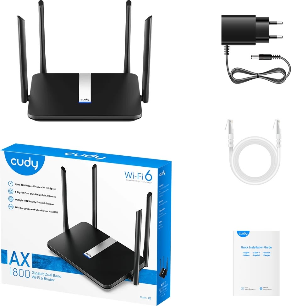 CUDY Wi-Fi Router X6, AX1800, Gigabit Mesh