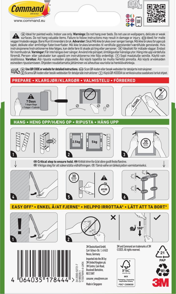 Häftremsor Command För tavelupphängning Smal Vit