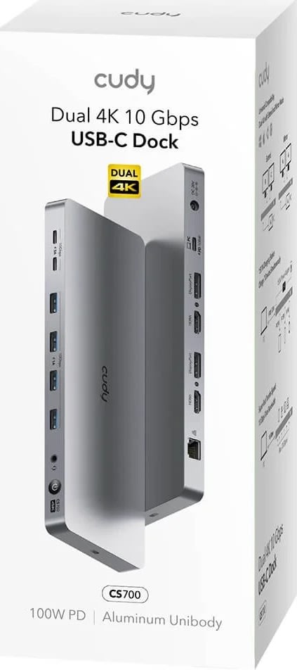 CUDY Dockningsstation CS700 10Gbps USB-C Dual 4K