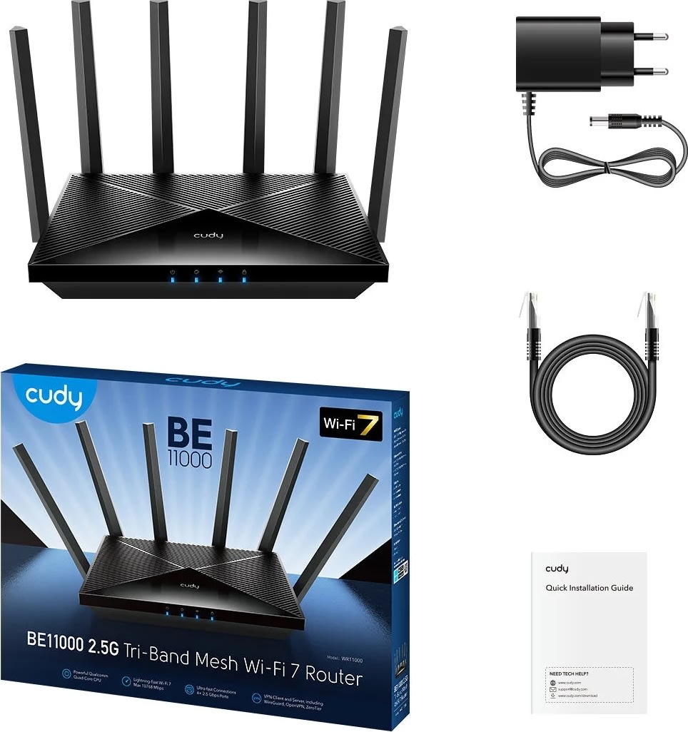 CUDY Wi-Fi Router WR11000, WF7, BE11000, Tri-Band
