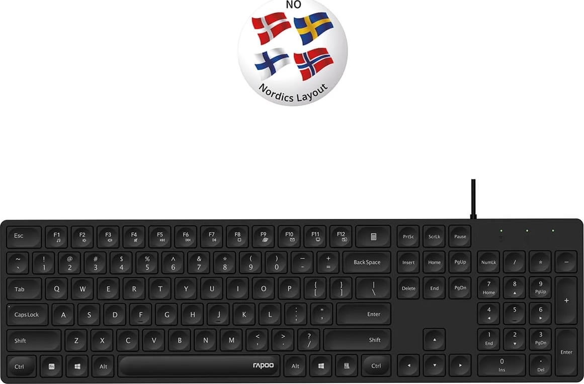RAPOO Tangentbord NK8020, USB-kabel, svart