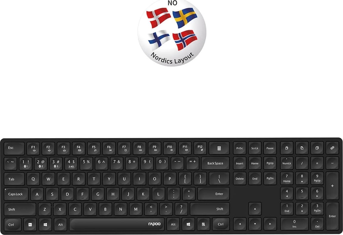 RAPOO Tangentbord E8020 MultiMode, Trådlöst, smalt
