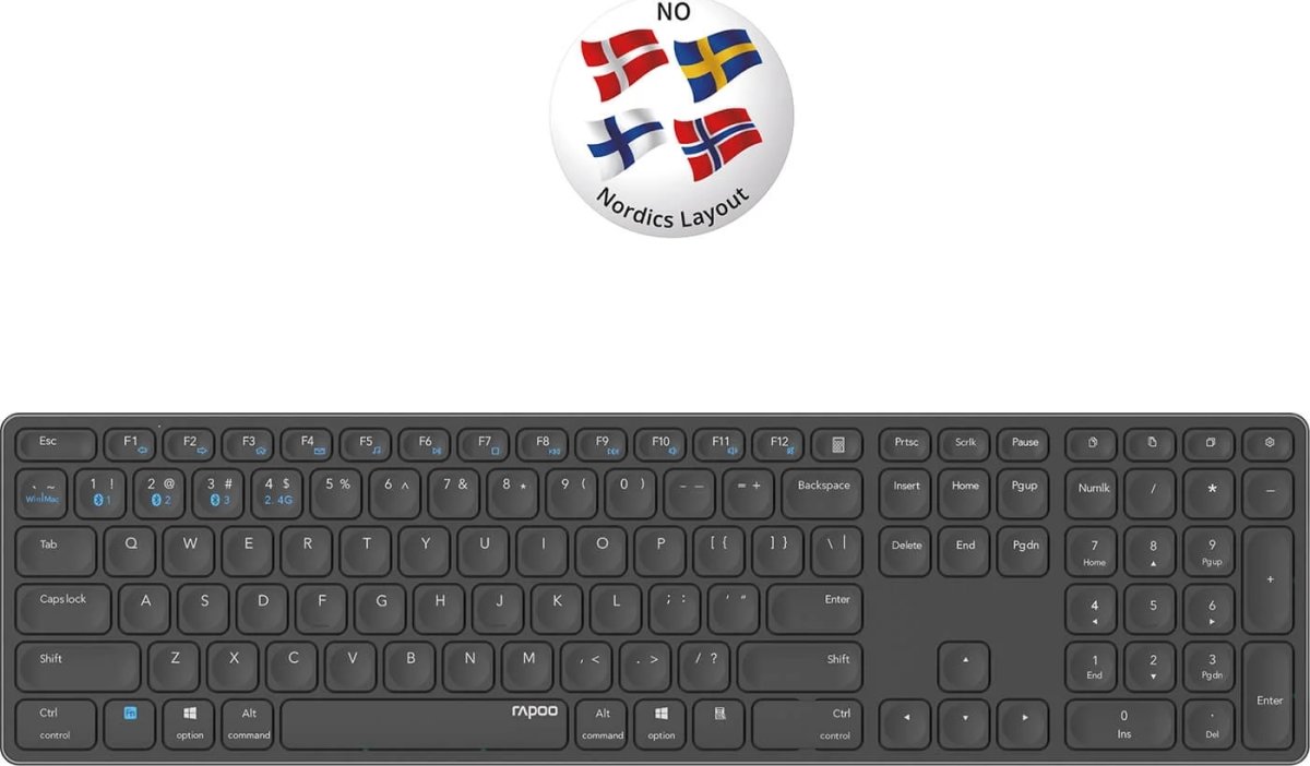 RAPOO Tangentbord E9800M, Multi-Mode, Trådlöst Grå