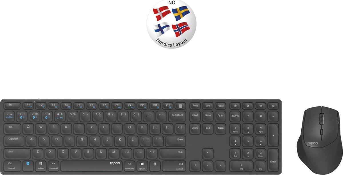 RAPOO Tangentbord/Mus 9800M, Trådlös, Multi-Mode