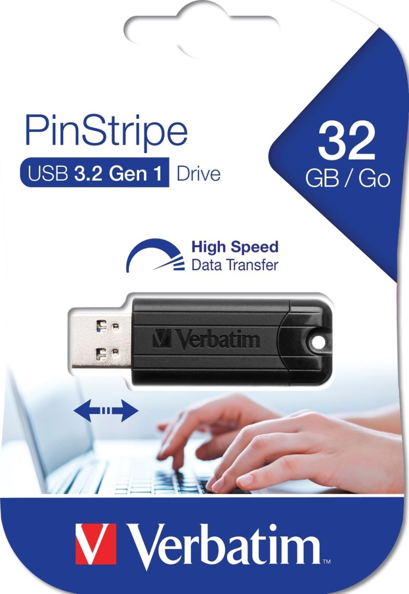 Verbatim USB 3.2, PinStripe, 32GB, Svart