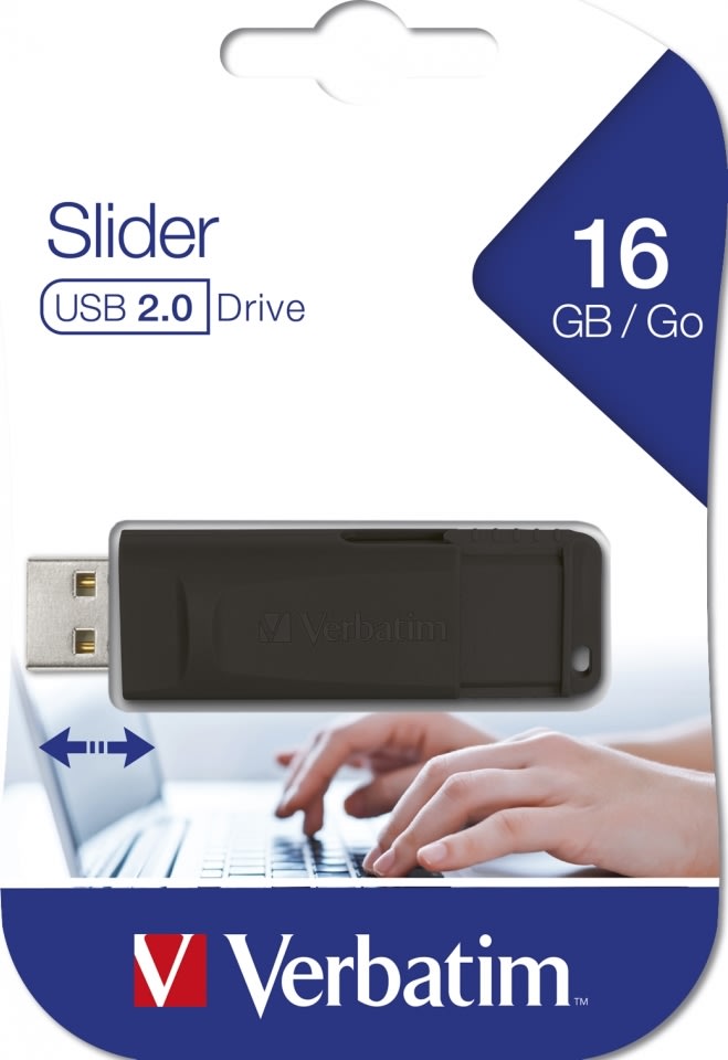 Verbatim USB 2.0 Store 'N' Go Slider, 16GB, Svart