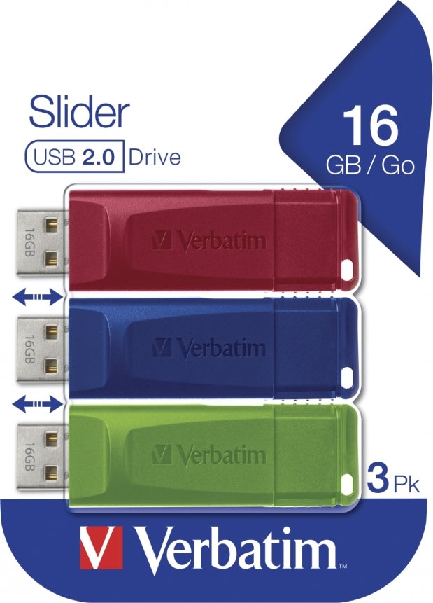 Verbatim USB-nyckel, 16GB, (3-pack), Röd/Blå/Grön