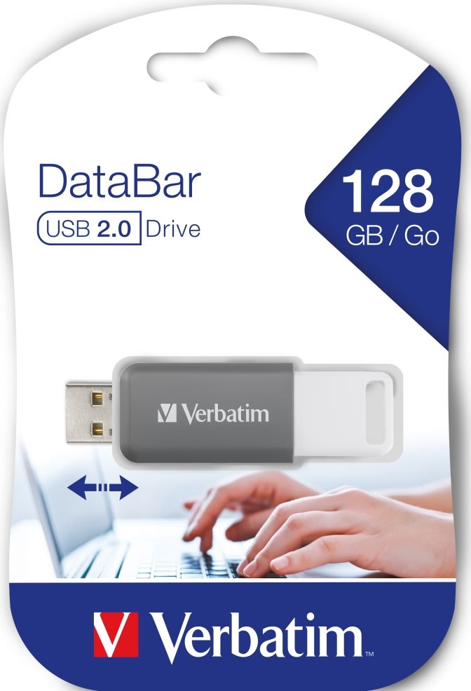 Verbatim USB-minne, DataBar USB 2.0, 128GB, Grå